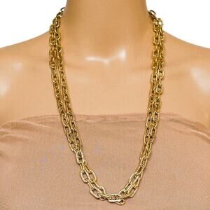 Vintage Monet 53” Textured Gold-Tone Link Chain Necklace Wear Long Double Triple